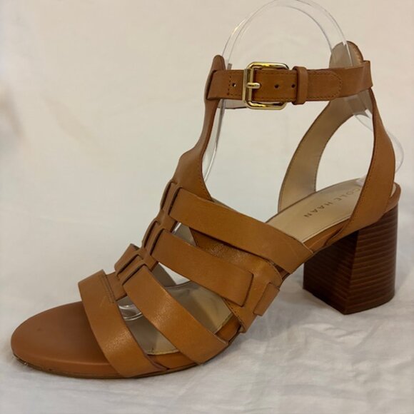 Cole Haan Tan Leather Strappy Block Heel Sandals Size 8B - Picture 1 of 14